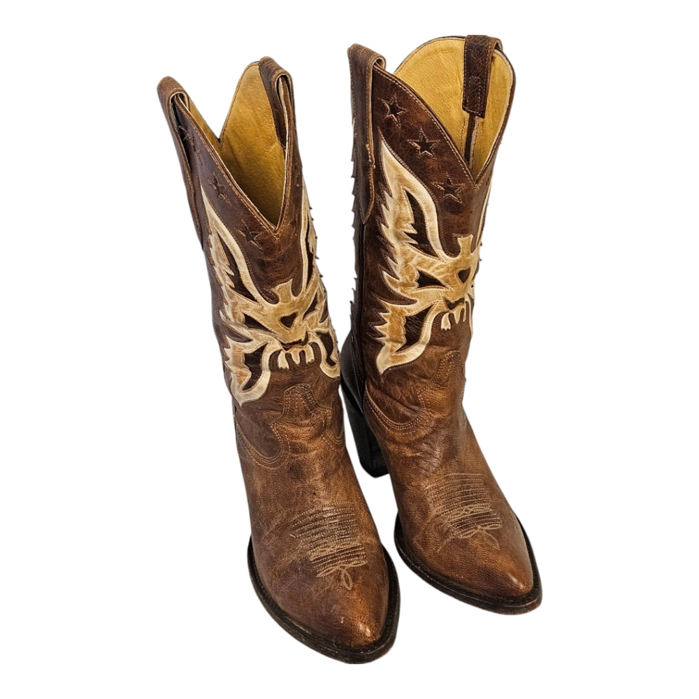 Idyllwind Cowboy Boots Brown Western Inlay Leather Pointed Toe Rodeo Rustic 7.5